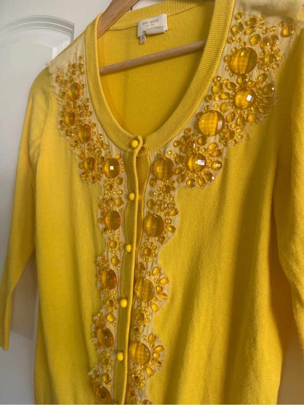 kate spade ♠️ Sunshine ☀️ Yellow Jeweled Front-Button Cardigan Sweater Beautiful